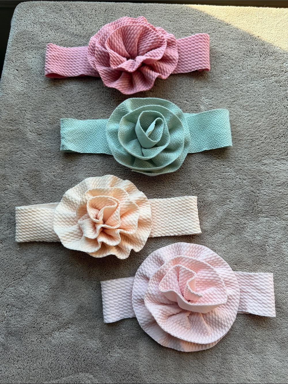 Set of (4) Girls Floral Stretch Headbands - Mauve, Pink, Mint, Cream/peach